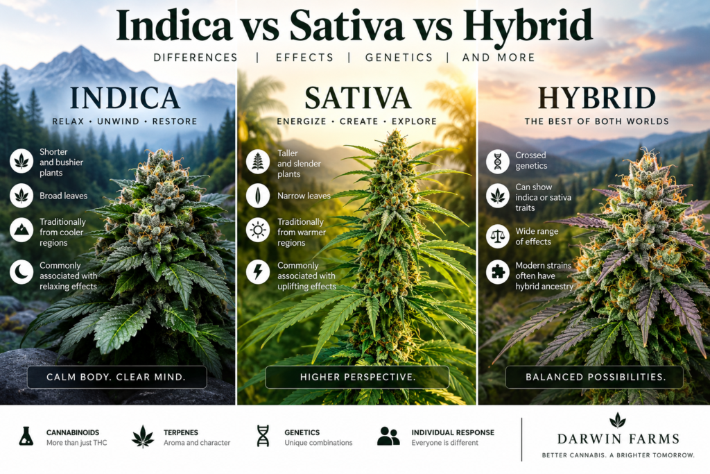 Indica vs Sativa Vs Hybrid cannabis strain comparison